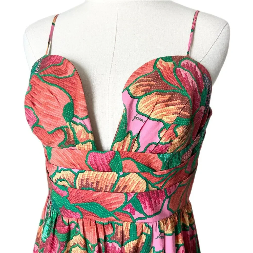 Farm Rio Beaded Spring Sleeveless Midi Dress Size Medium Tropical - Picture 2 of 6